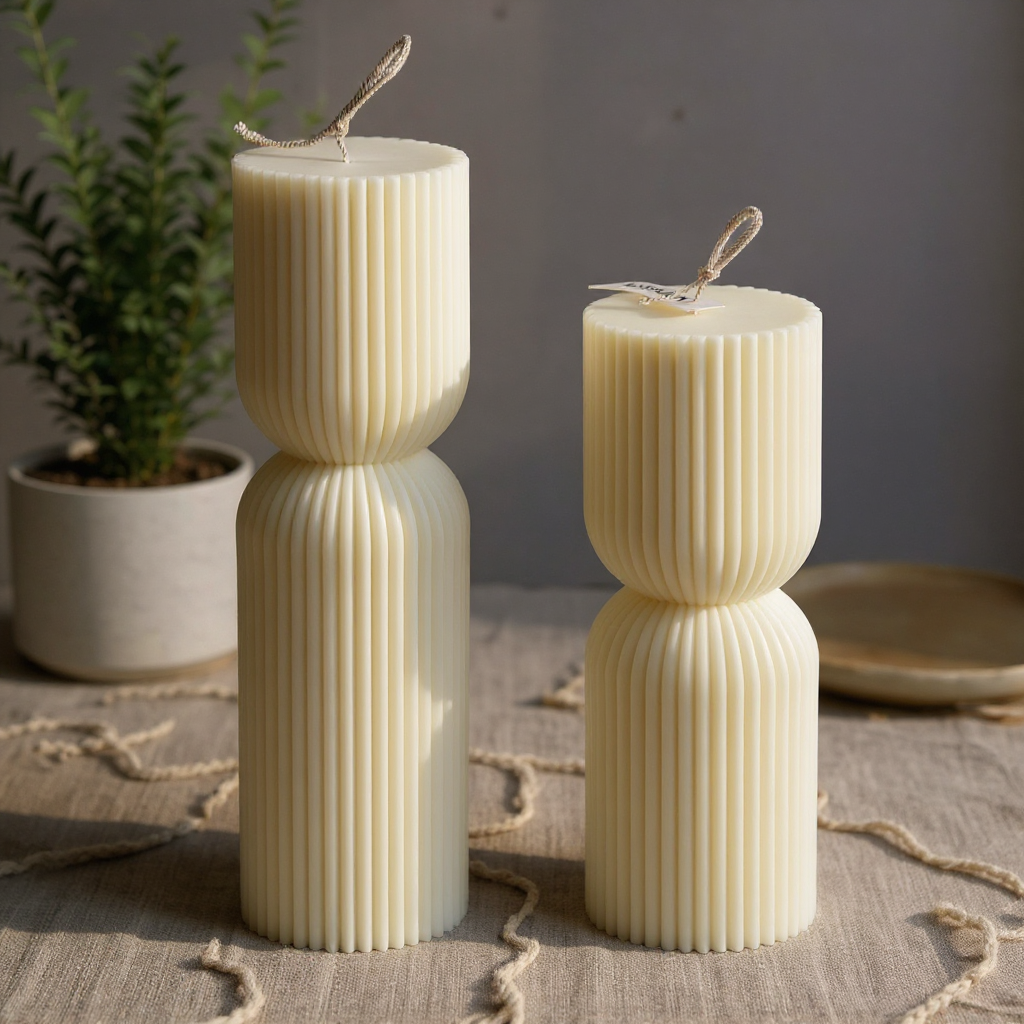 Shaped Striped Decor Pillar Candle