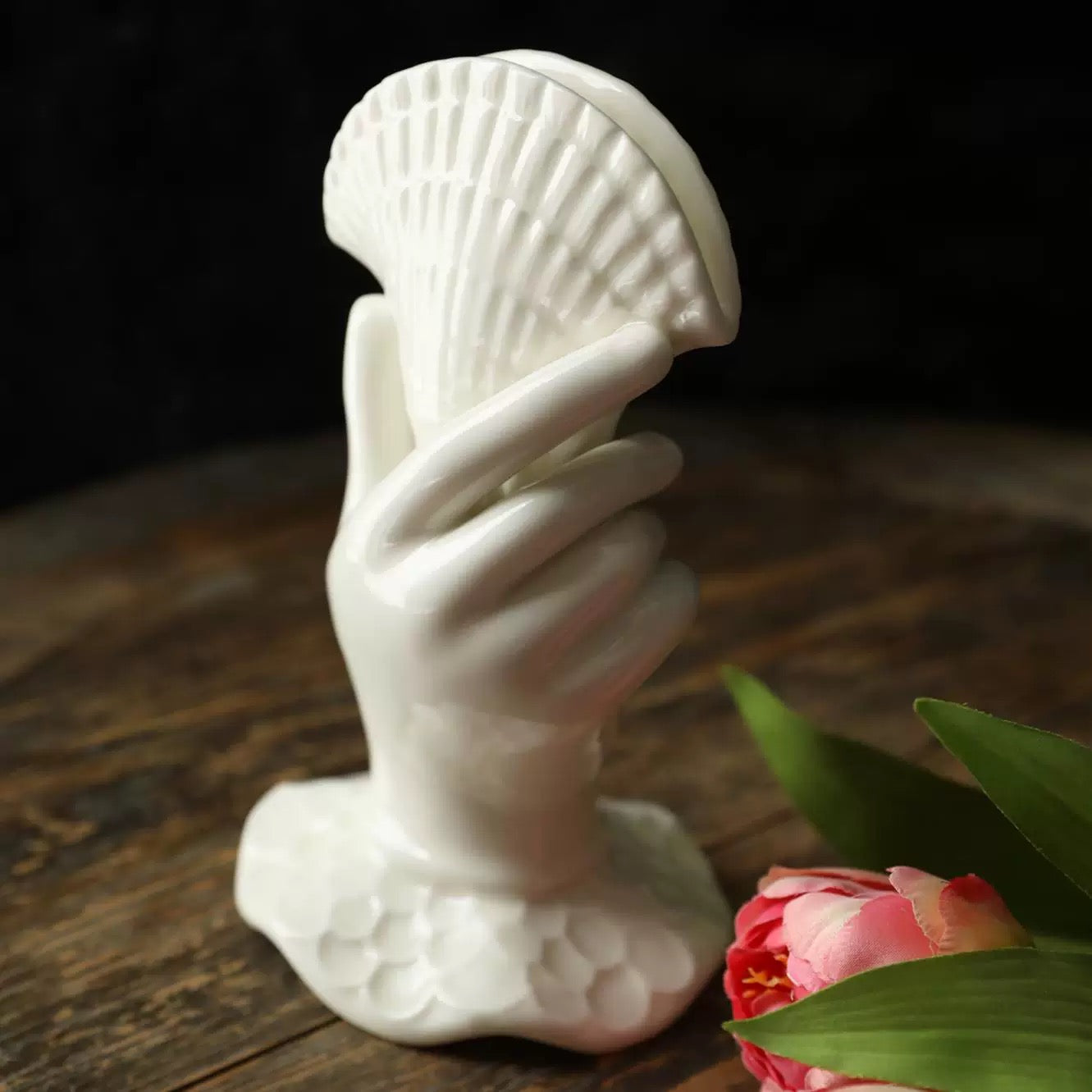 Hand & Shell Ceramic Vase/Card Holder